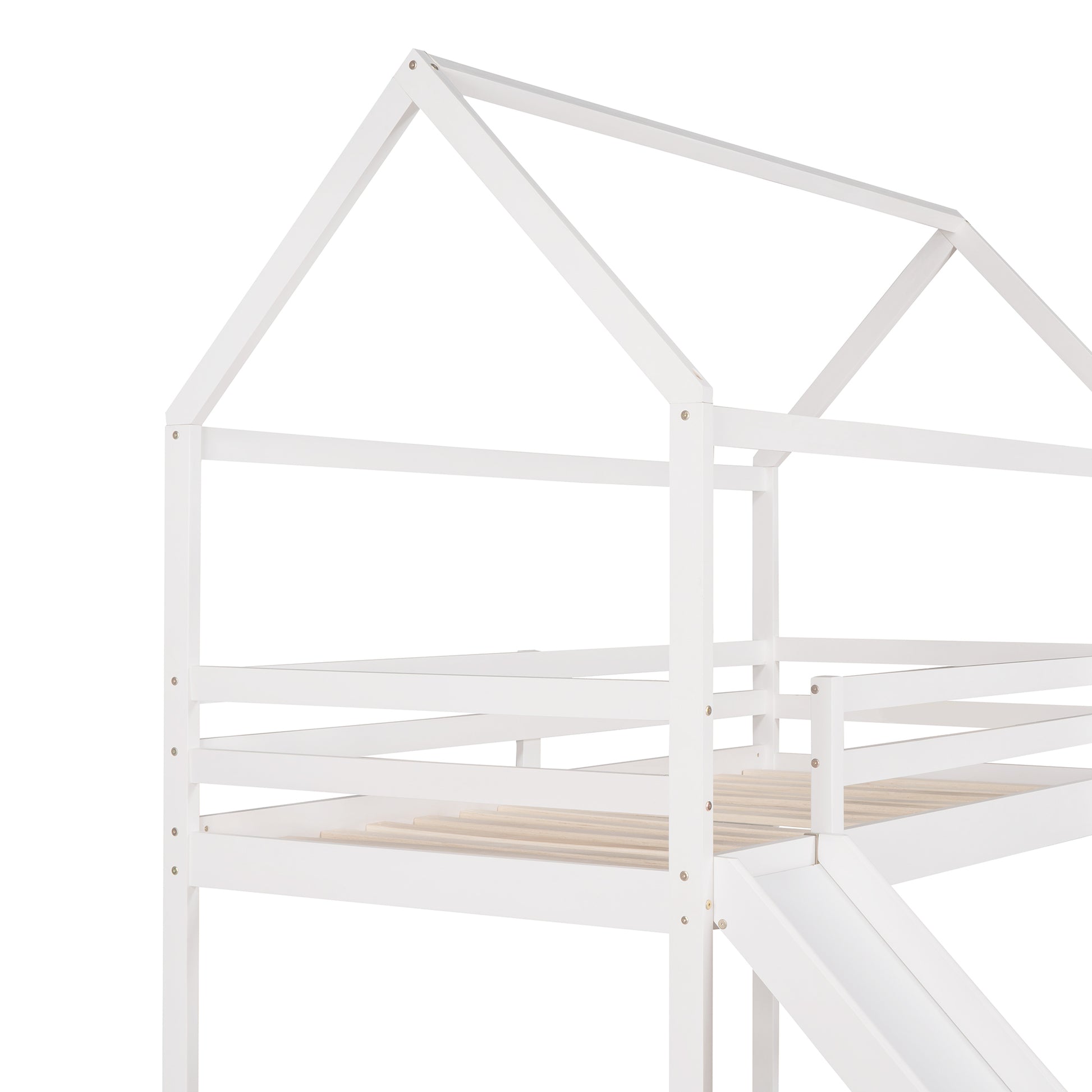 Twin Loft Bed With Slide, House Bed With Slide,White Old Sku :Wf286245Aak Twin White Solid Wood