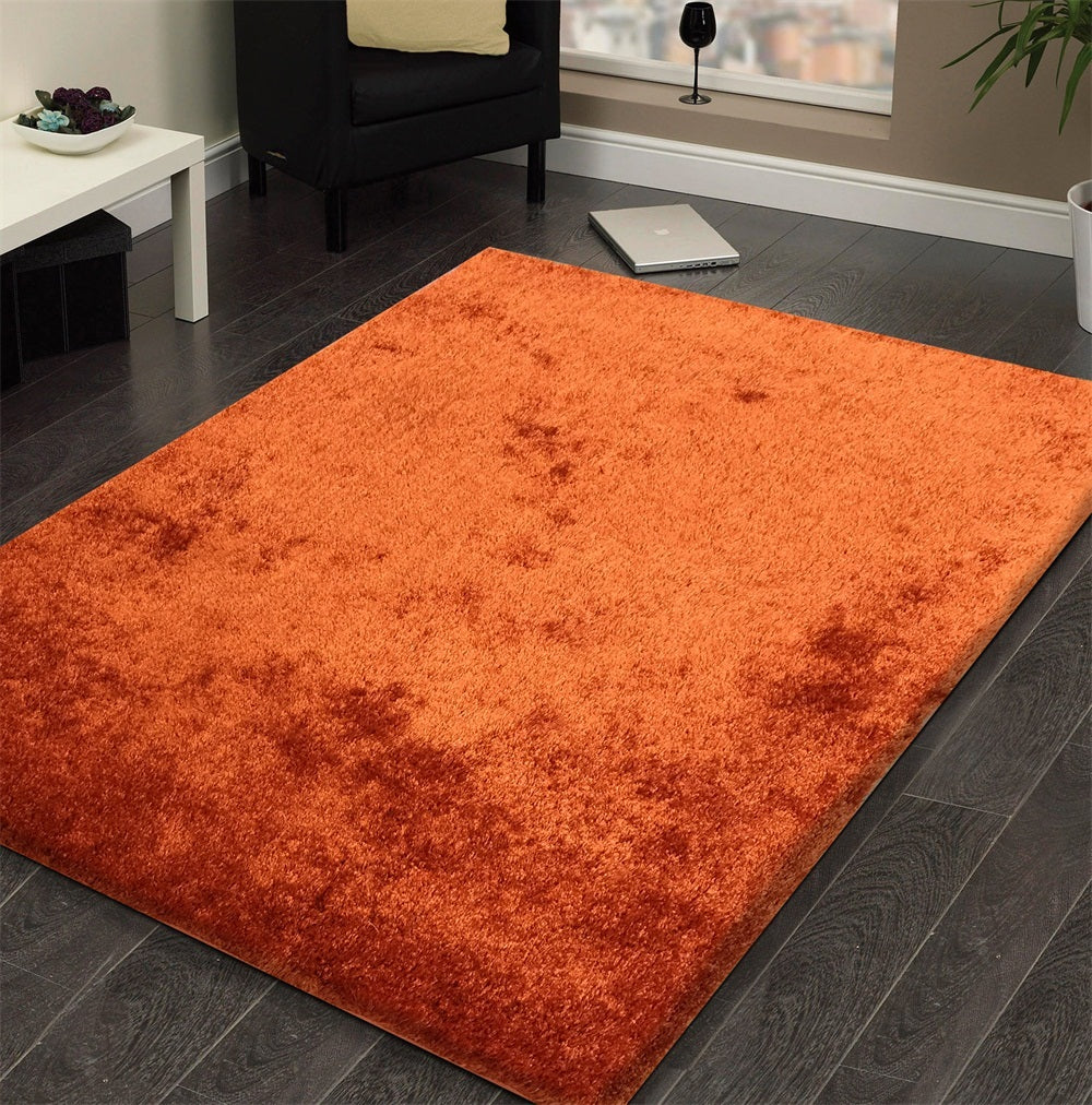 "Fuzzy Shaggy" Hand Tufted Area Rug Orange Polyester