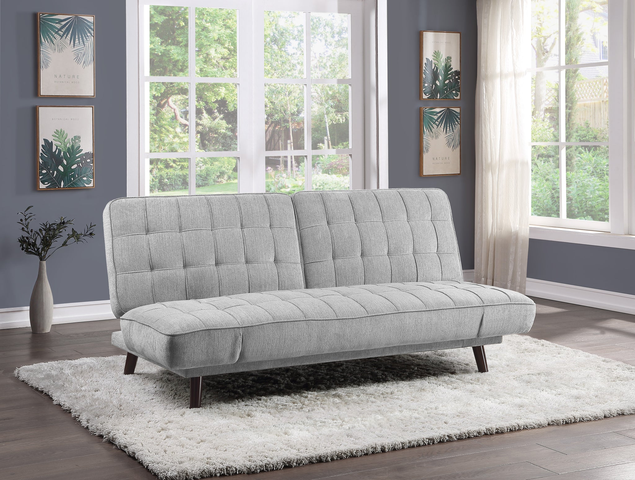 Elegant Three In One Lounger Sofa Sleeper Silver Gray Chenille Fabric Upholstered Attached Cushions Adjustable Arms Casual Living Room Furniture Gray Primary Living Space Solid Wood