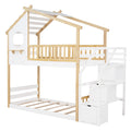 Stairway Twin Over Twin Bunk Bed,House Bed,Storage And Guard Rail,Natural Bed White Stair Old Sku :Lt000308Aak White Solid Wood