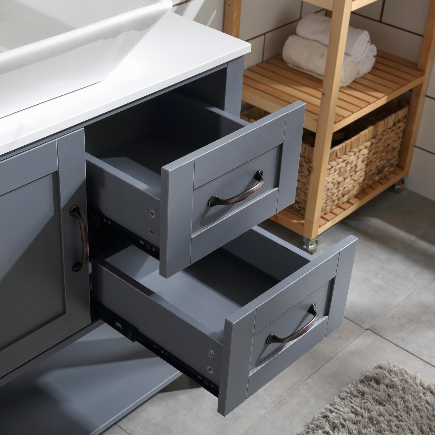 30" Gray Bathroom Vanity And Sink Combo Marble Pattern Top W Mirror Faucet&Drain Gray Mdf