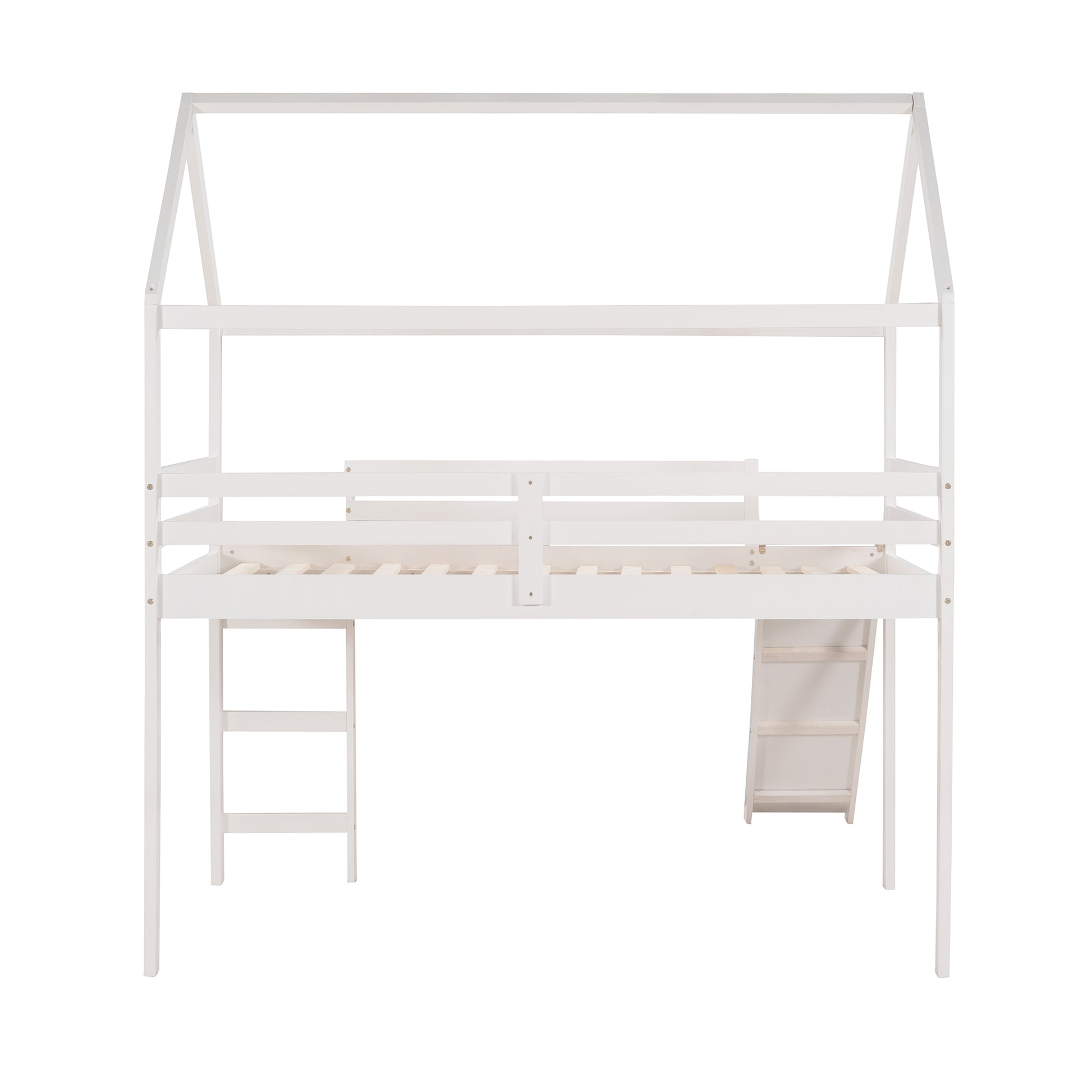 Twin Loft Bed With Slide, House Bed With Slide,White Old Sku :Wf286245Aak Twin White Solid Wood