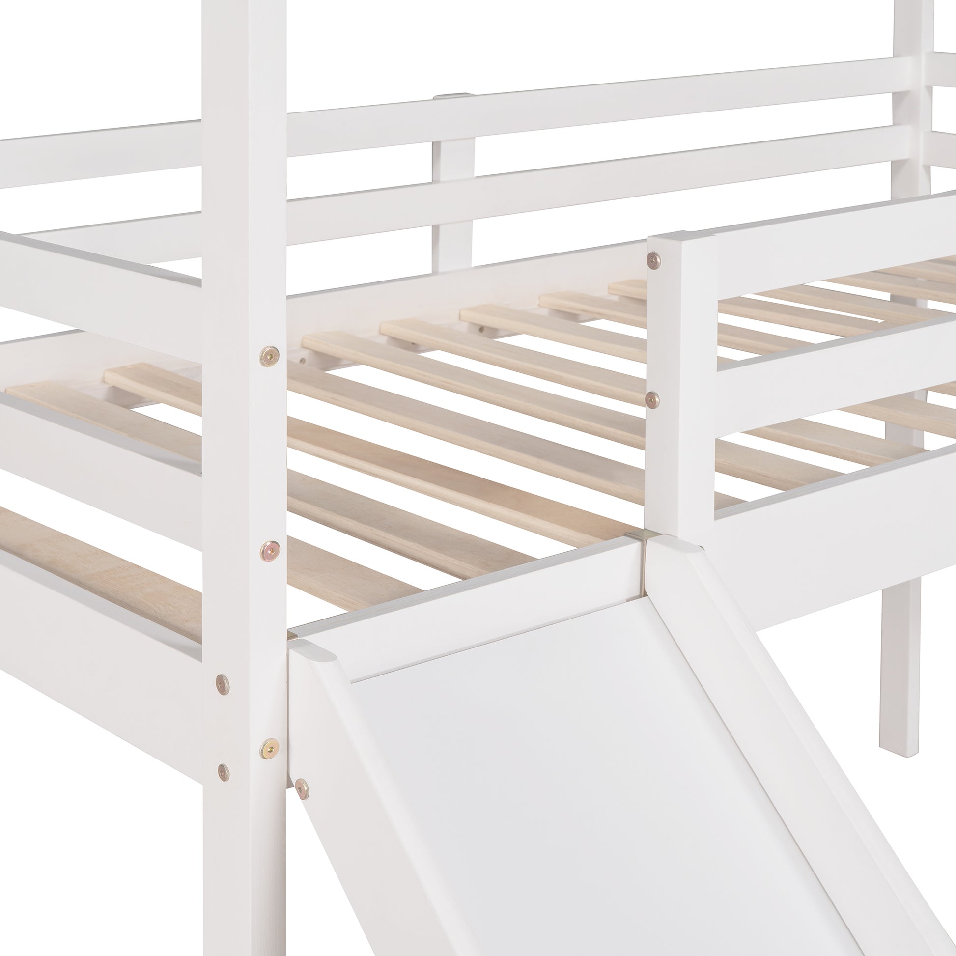 Twin Loft Bed With Slide, House Bed With Slide,White Old Sku :Wf286245Aak Twin White Solid Wood