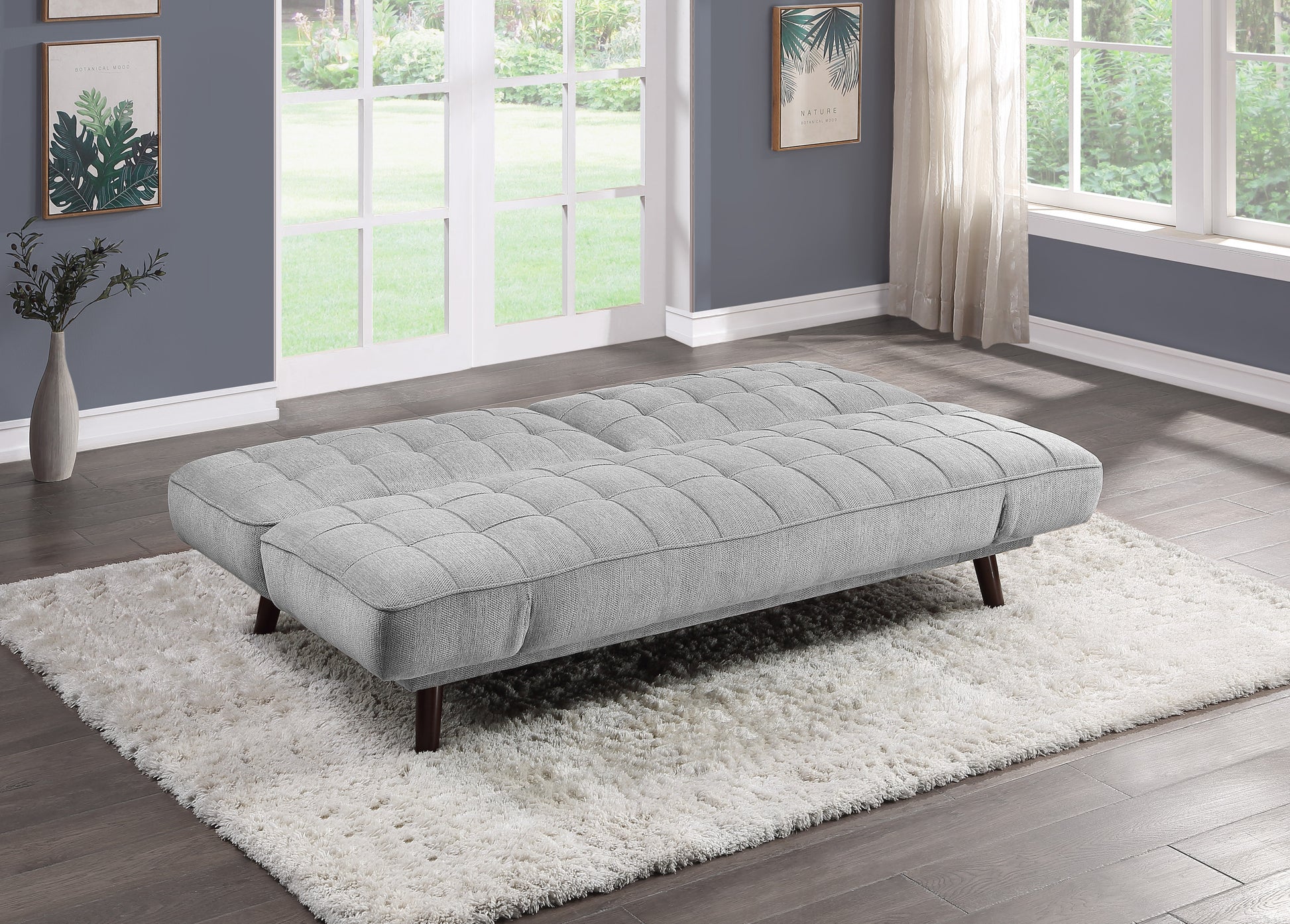 Elegant Three In One Lounger Sofa Sleeper Silver Gray Chenille Fabric Upholstered Attached Cushions Adjustable Arms Casual Living Room Furniture Gray Primary Living Space Solid Wood