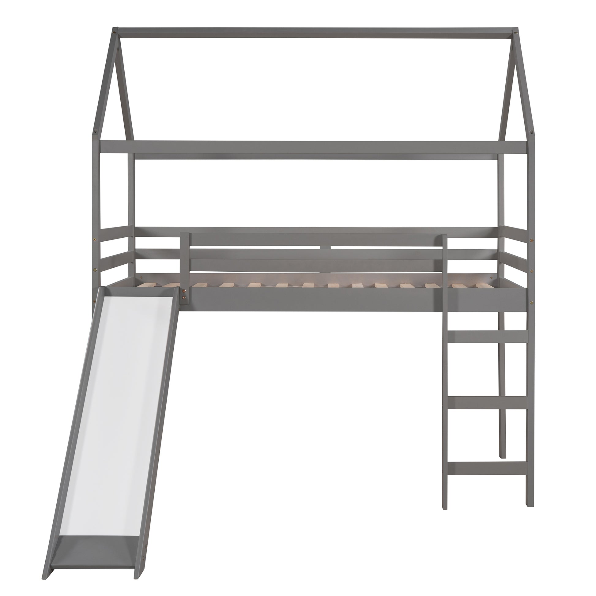 Twin Loft Bed With Slide, House Bed With Slide,Gray Old Sku :Wf286245Aae Twin Gray Solid Wood