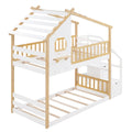 Stairway Twin Over Twin Bunk Bed,House Bed,Storage And Guard Rail,Natural Bed White Stair Old Sku :Lt000308Aak White Solid Wood