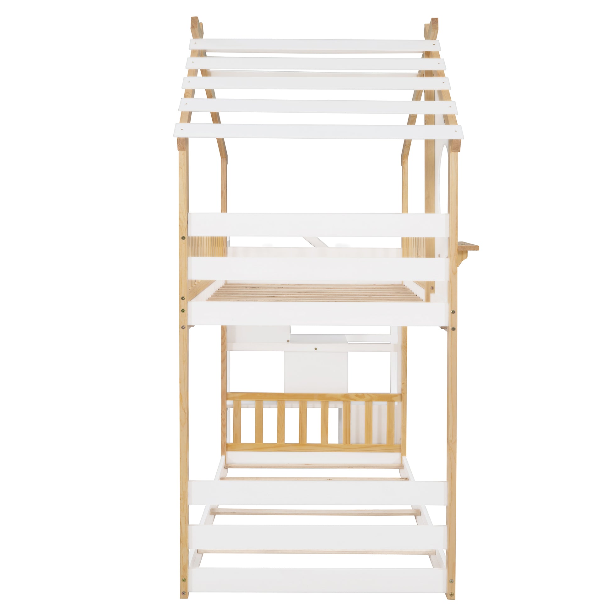 Stairway Twin Over Twin Bunk Bed,House Bed,Storage And Guard Rail,Natural Bed White Stair Old Sku :Lt000308Aak White Solid Wood