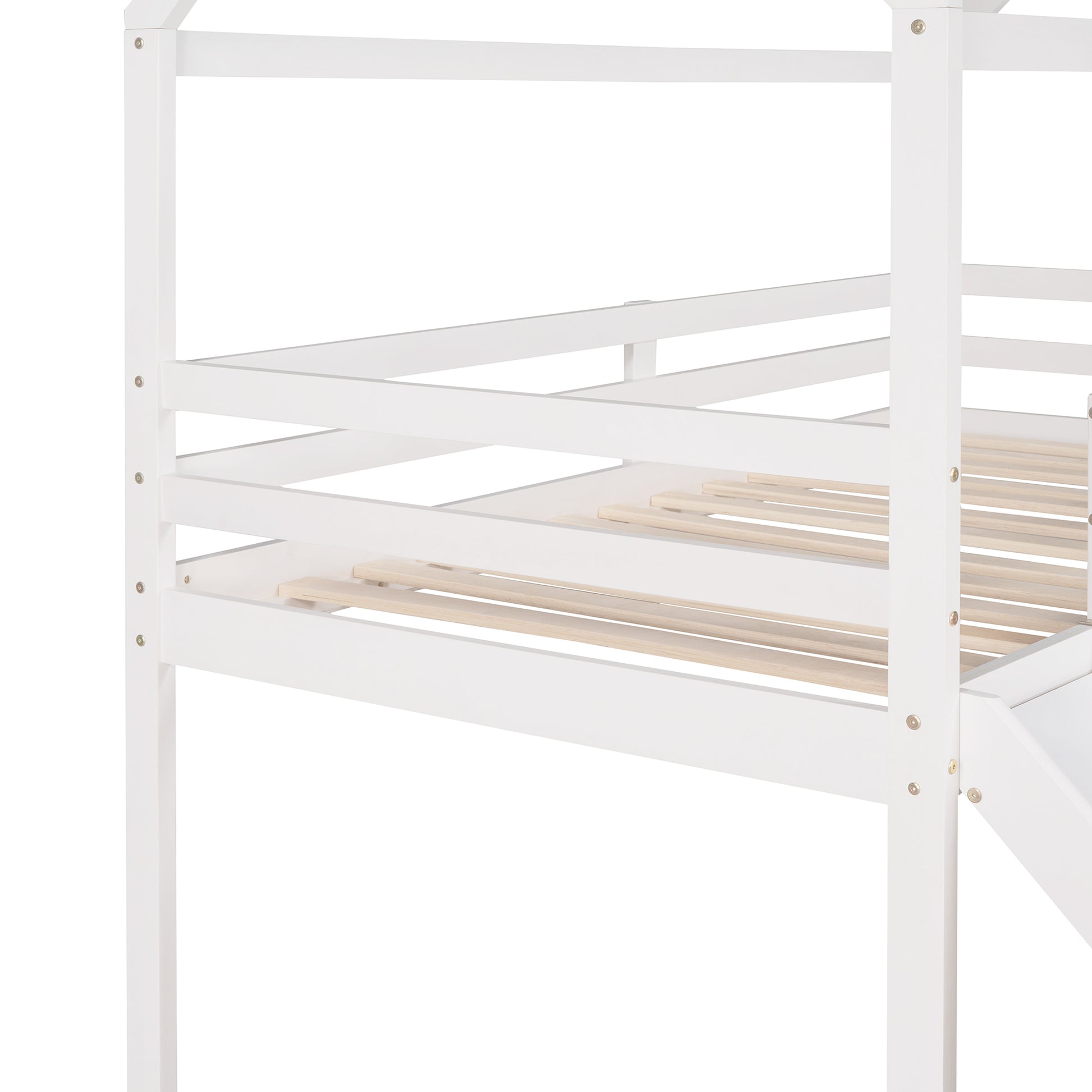 Twin Loft Bed With Slide, House Bed With Slide,White Old Sku :Wf286245Aak Twin White Solid Wood