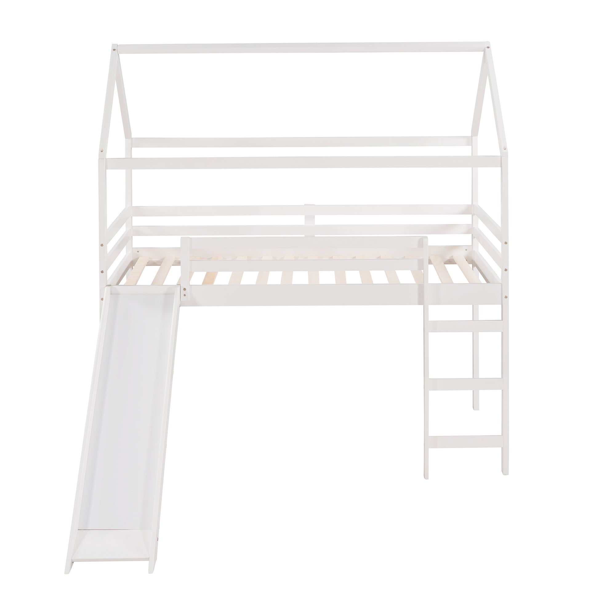 Twin Loft Bed With Slide, House Bed With Slide,White Old Sku :Wf286245Aak Twin White Solid Wood