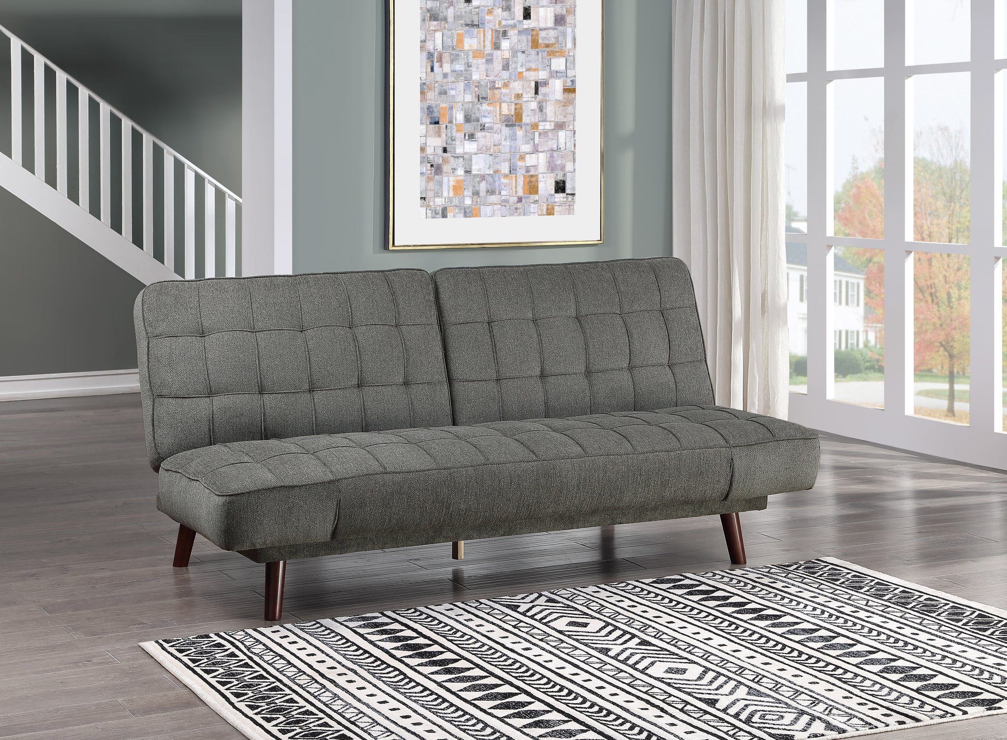 Elegant Three In One Lounger Sofa Sleeper Dark Gray Chenille Fabric Upholstered Attached Cushions Adjustable Arms Casual Living Room Furniture Dark Gray Primary Living Space Chenille