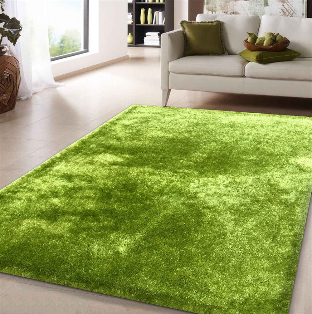 "Fuzzy Shaggy" Hand Tufted Area Rug Lime Green Polyester