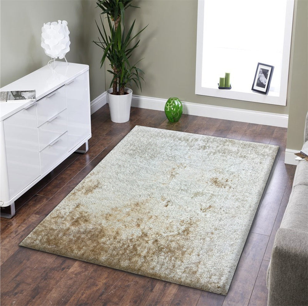 "Fuzzy Shaggy" Hand Tufted Area Rug Beige Polyester