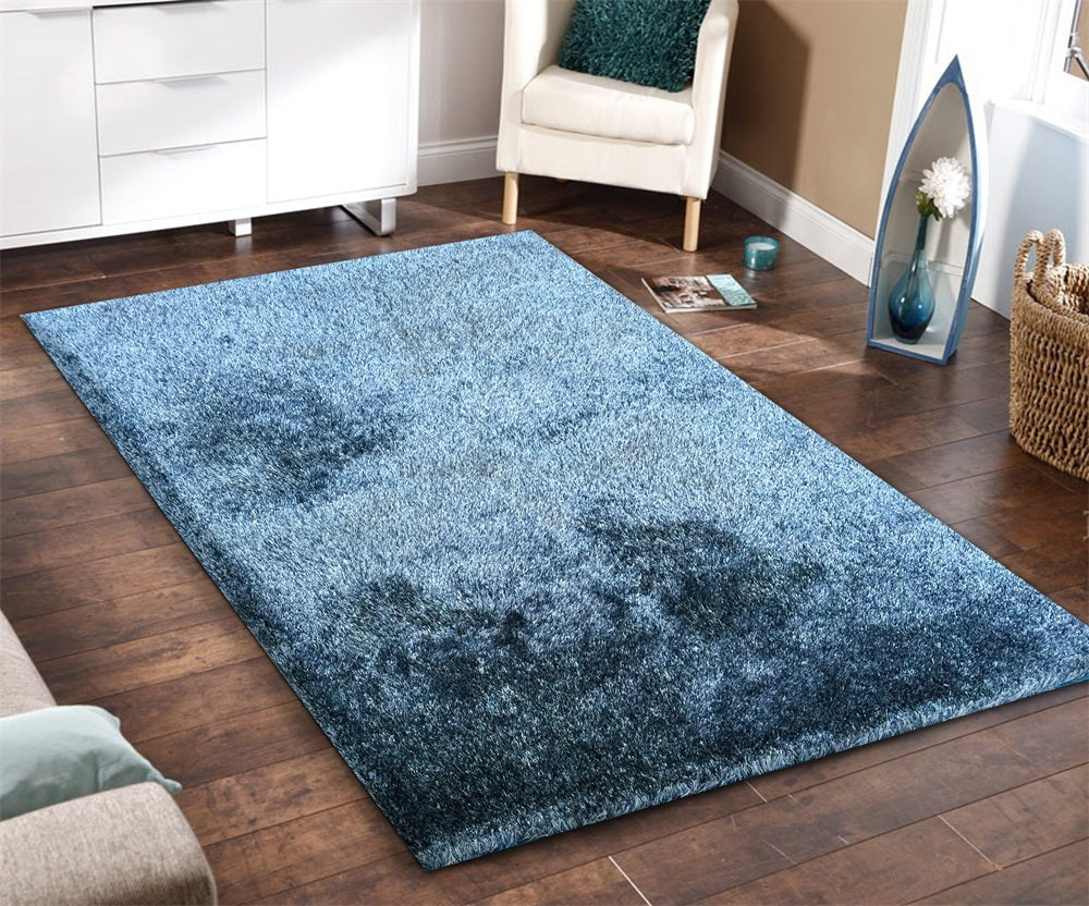 "Fuzzy Shaggy" Hand Tufted Area Rug Blue Polyester