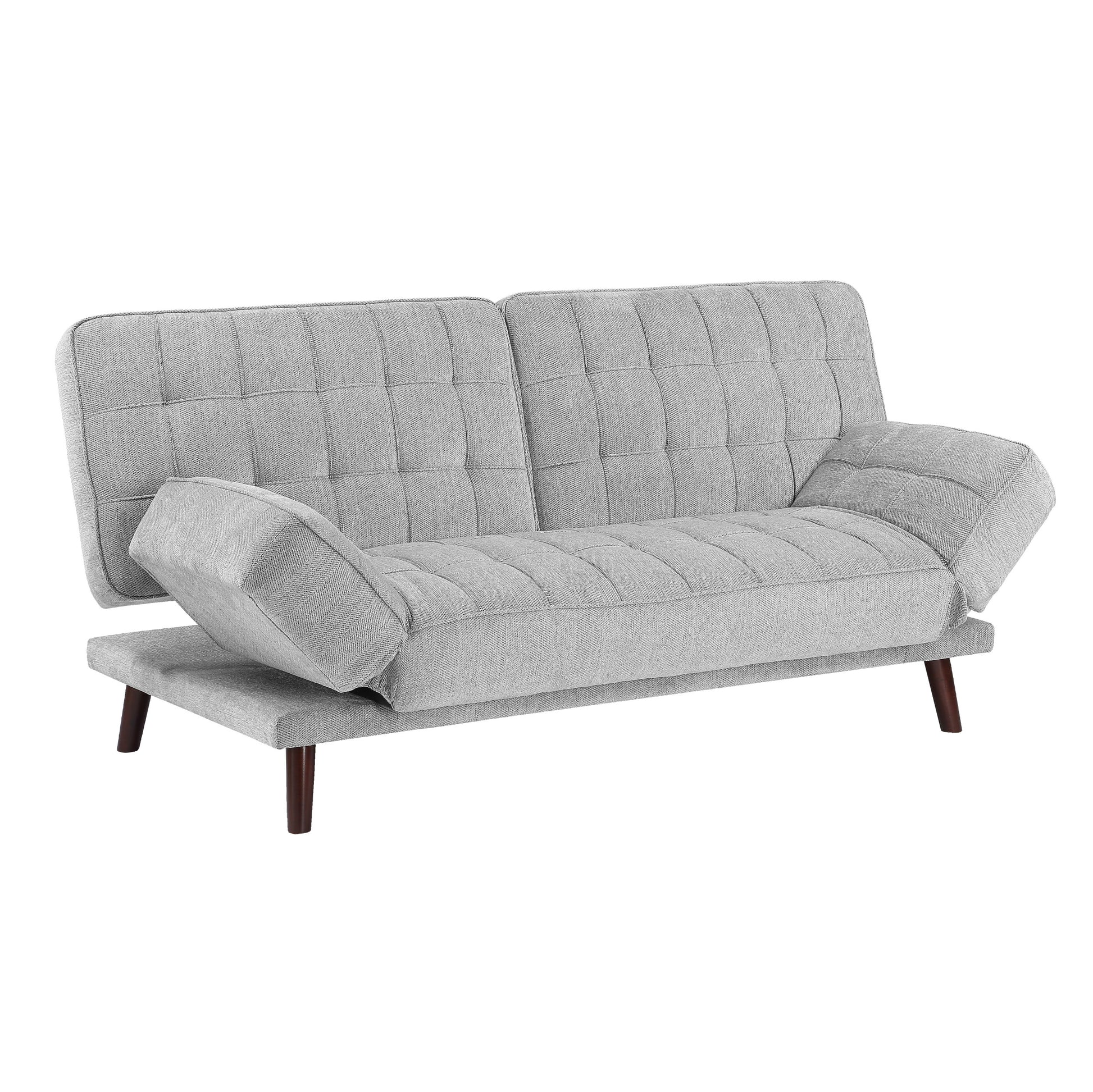 Elegant Three In One Lounger Sofa Sleeper Silver Gray Chenille Fabric Upholstered Attached Cushions Adjustable Arms Casual Living Room Furniture Gray Primary Living Space Solid Wood