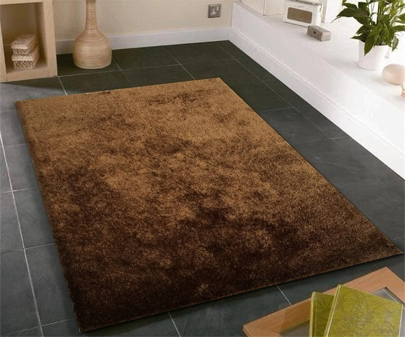 "Fuzzy Shaggy" Hand Tufted Area Rug Brown Polyester