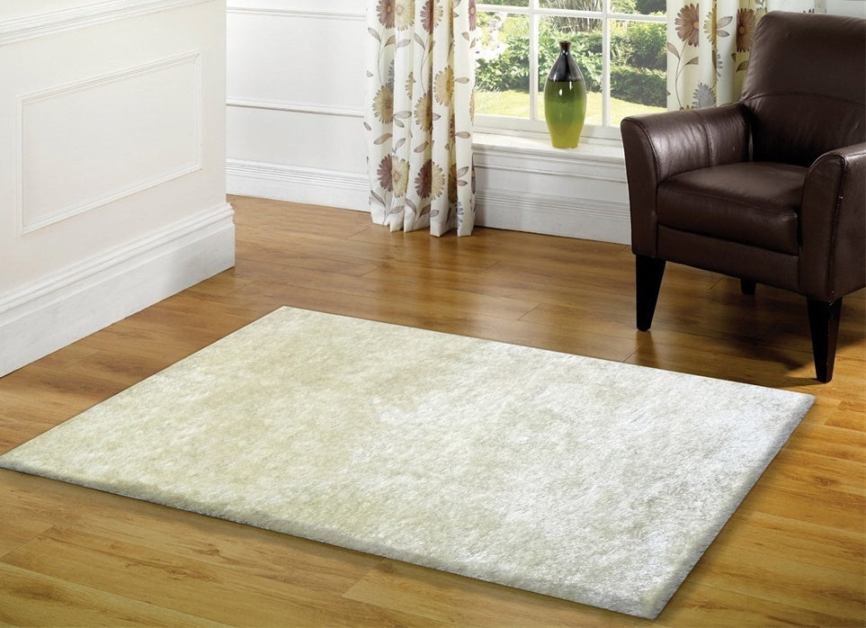 "Fuzzy Shaggy" Hand Tufted Area Rug White Polyester