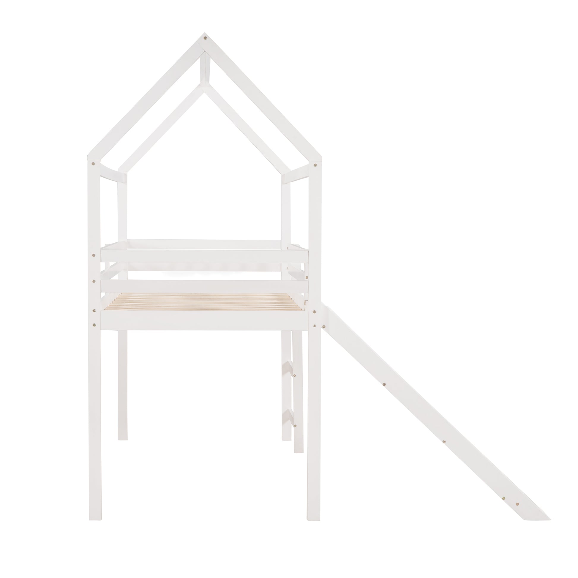 Twin Loft Bed With Slide, House Bed With Slide,White Old Sku :Wf286245Aak Twin White Solid Wood