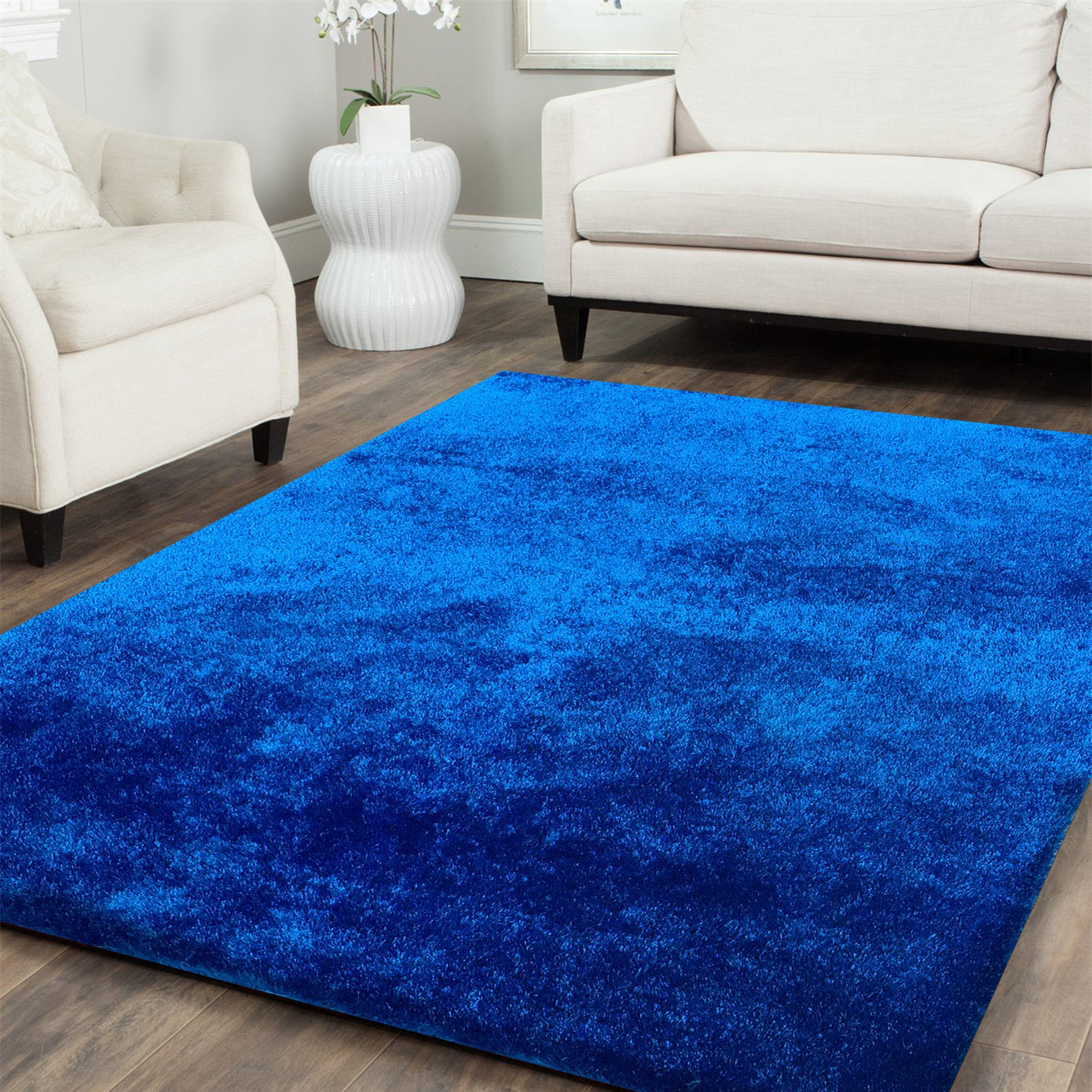 "Fuzzy Shaggy" Hand Tufted Area Rug Blue Polyester