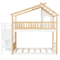 Stairway Twin Over Twin Bunk Bed,House Bed,Storage And Guard Rail,Natural Bed White Stair Old Sku :Lt000308Aak White Solid Wood