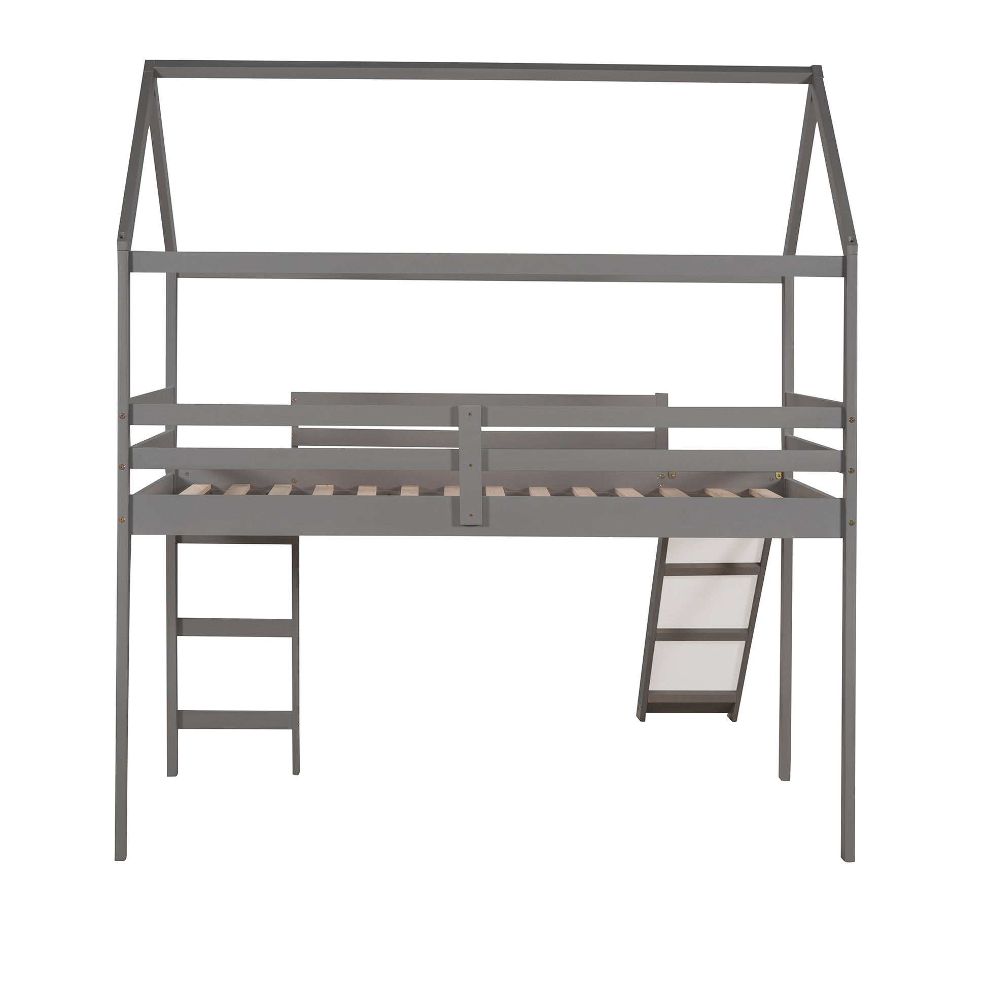 Twin Loft Bed With Slide, House Bed With Slide,Gray Old Sku :Wf286245Aae Twin Gray Solid Wood