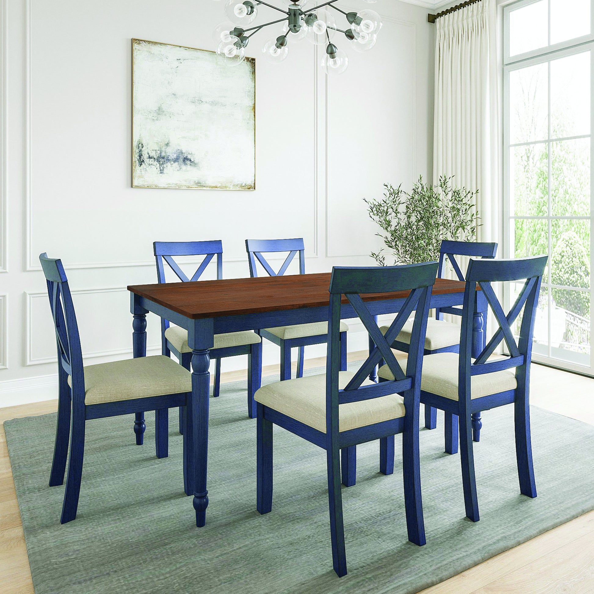 Lafayette Medium Brown And Navy Blue Wood Dining Table Navy Blue Solid Wood