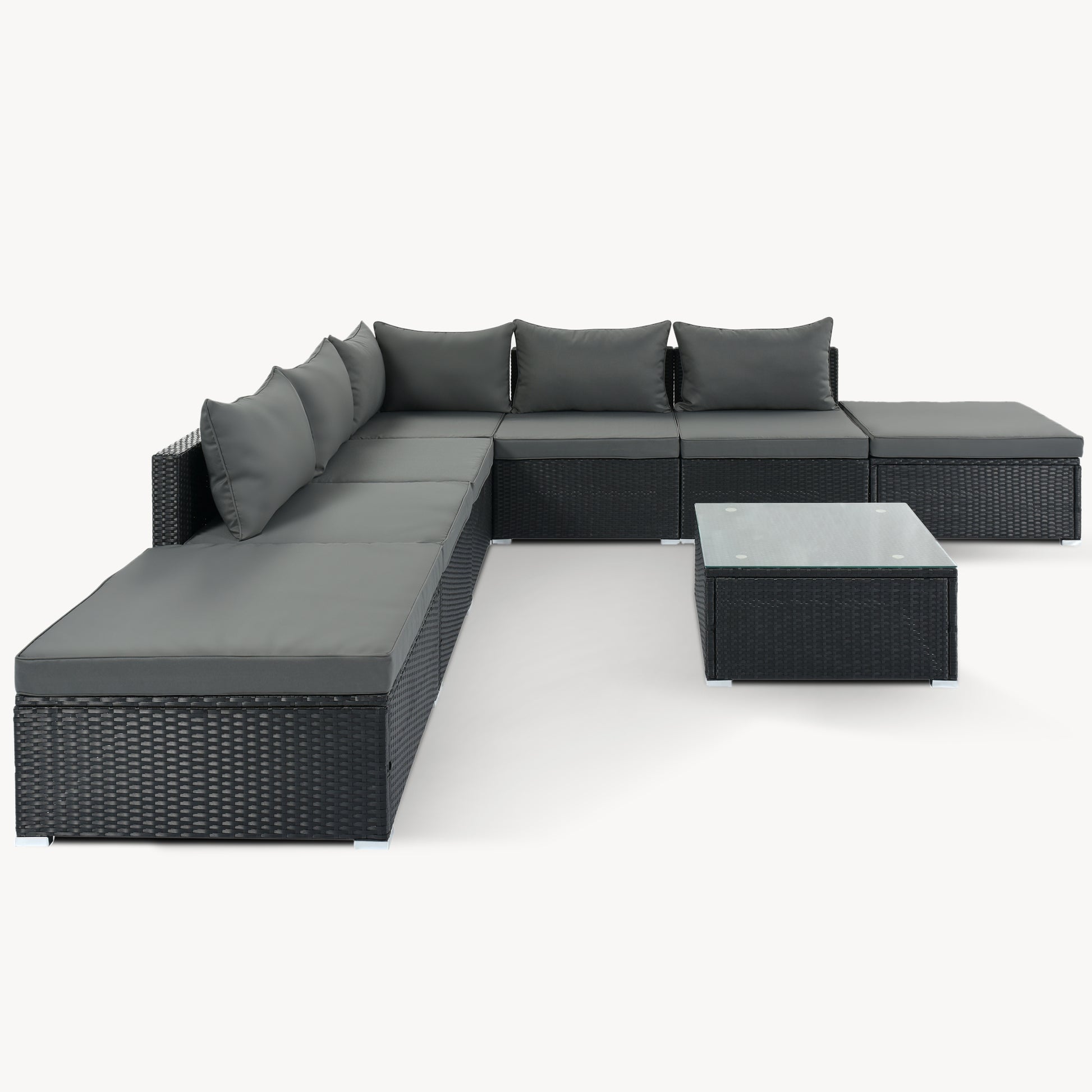 8 Pieces Outdoor Patio Furniture Sets, Garden Conversation Wicker Sofa Set, Single Sofa Combinable, Gray Cushions Black Wicker Yes Gray Wicker