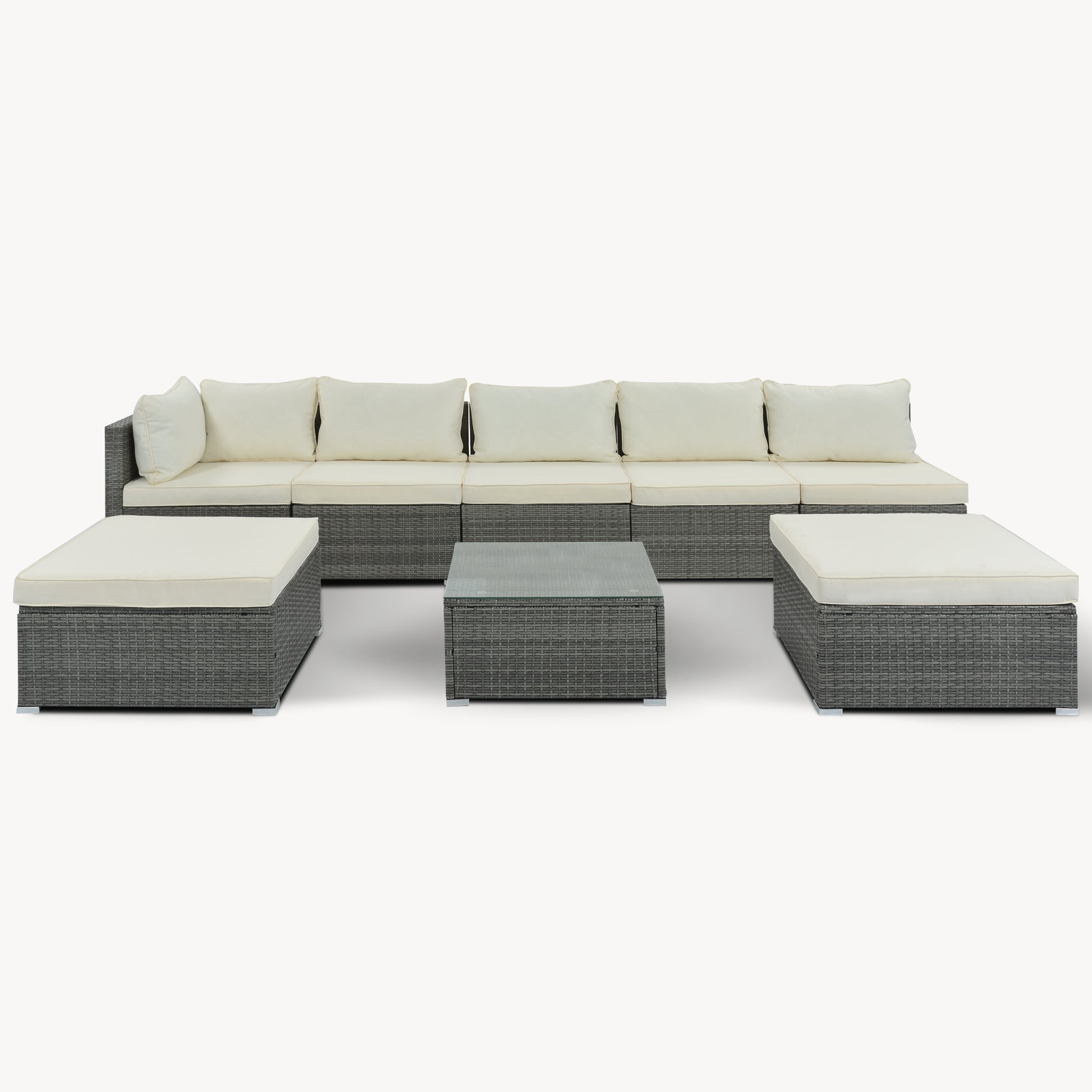 8 Pieces Outdoor Patio Furniture Sets, Garden Conversation Wicker Sofa Set, Single Sofa Combinable, Beige Cushions Gray Wicker Yes Beige Wicker