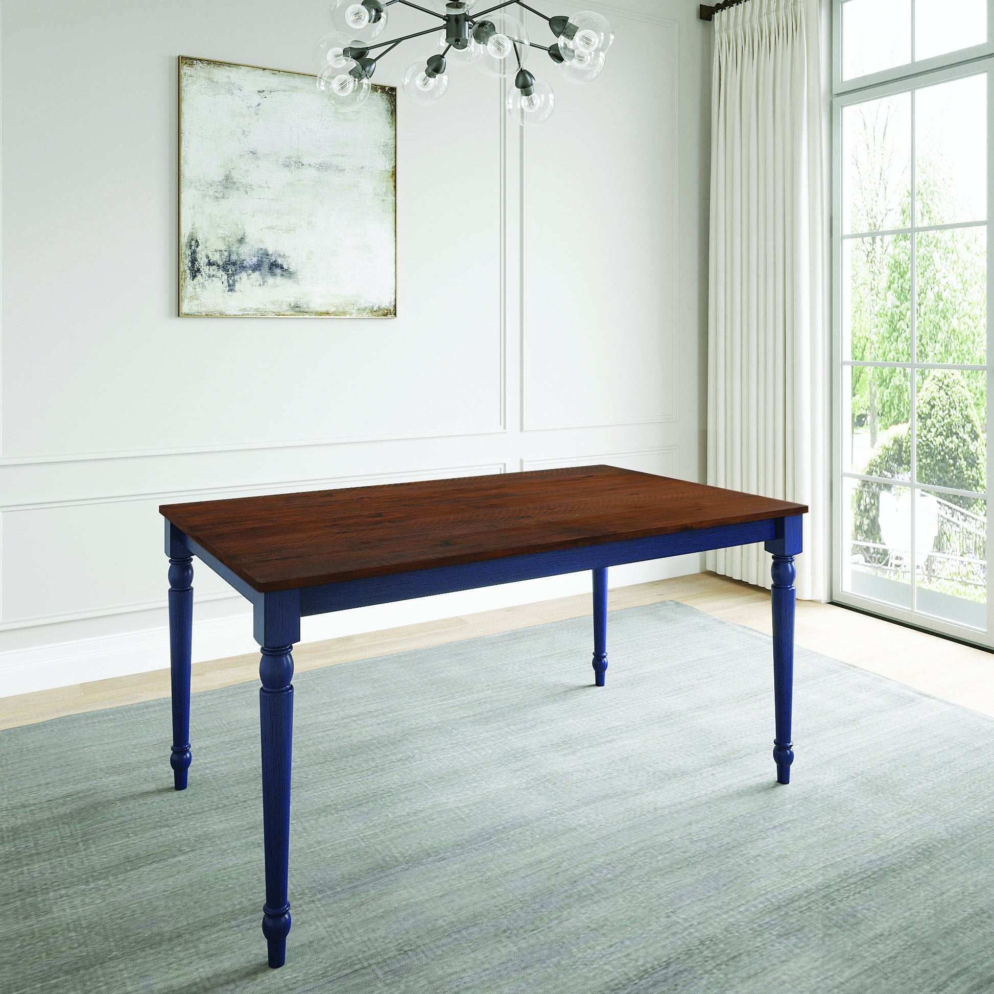 Lafayette Medium Brown And Navy Blue Wood Dining Table Navy Blue Solid Wood