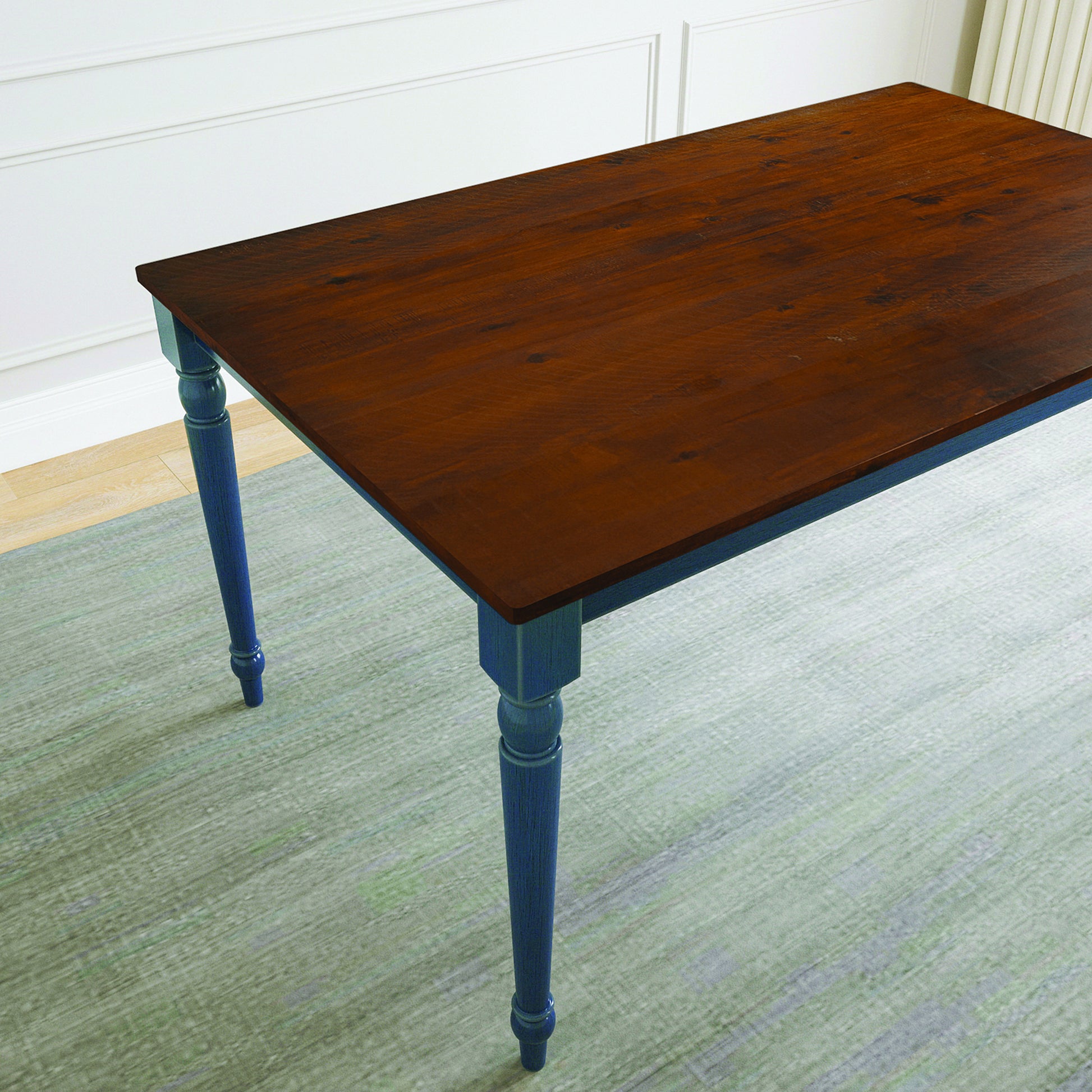 Lafayette Medium Brown And Navy Blue Wood Dining Table Navy Blue Solid Wood