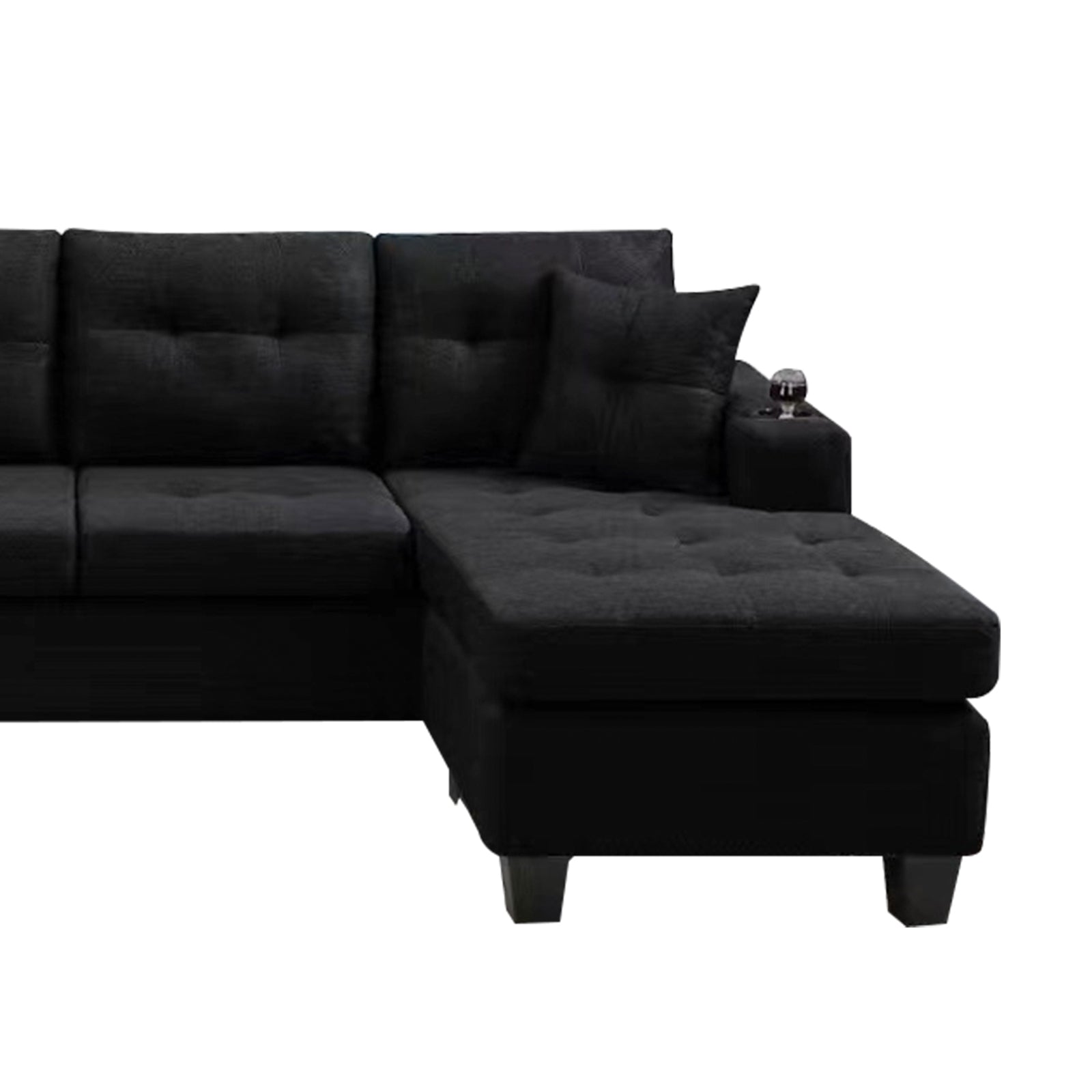 Mega Right Sectional Sofa With Footrest, Convertible Corner Sofa With Armrest Storage, Living Room And Apartment Sectional Sofa, Right Chaise Longue And Grey Black Foam Fabric