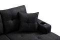 Mega Right Sectional Sofa With Footrest, Convertible Corner Sofa With Armrest Storage, Living Room And Apartment Sectional Sofa, Right Chaise Longue And Grey Black Foam Fabric