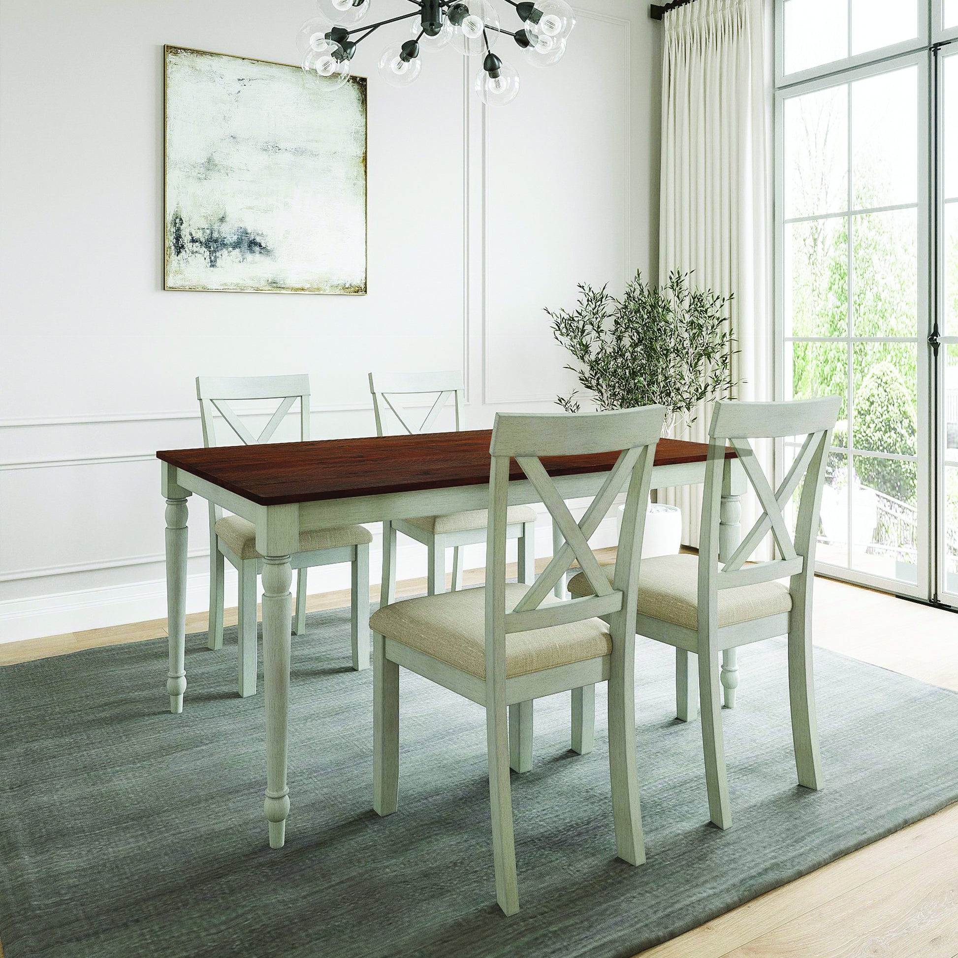 Lafayette Medium Brown And White Wood Dining Table Navy Blue Solid Wood