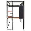 Twin Metal Loft Bed With 2 Shelves And One Desk ,Black Old Sku: Mf281206Aab Black Metal