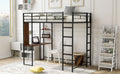 Twin Metal Loft Bed With 2 Shelves And One Desk ,Black Old Sku: Mf281206Aab Black Metal