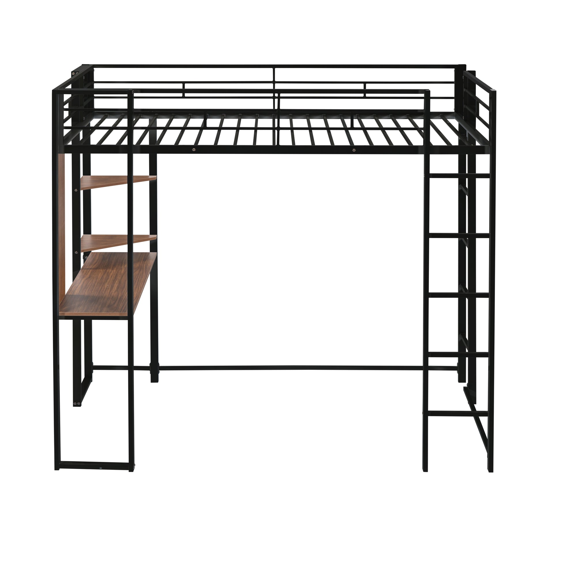 Twin Metal Loft Bed With 2 Shelves And One Desk ,Black Old Sku: Mf281206Aab Black Metal