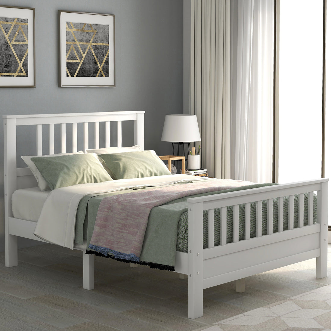 Wood Platform Bed With Headboard And Footboard, Full White Full White Pine