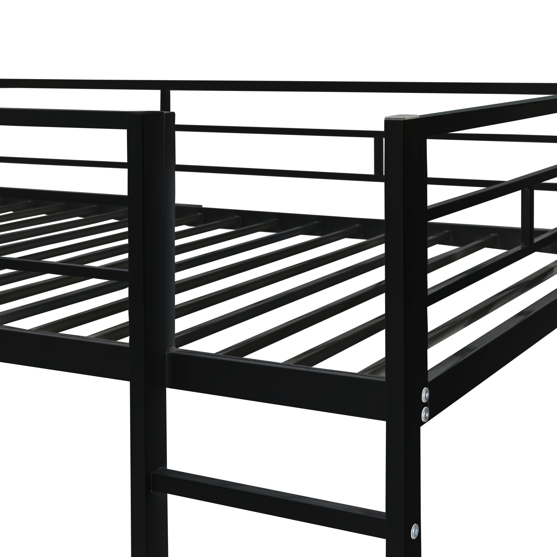 Twin Metal Loft Bed With 2 Shelves And One Desk ,Black Old Sku: Mf281206Aab Black Metal