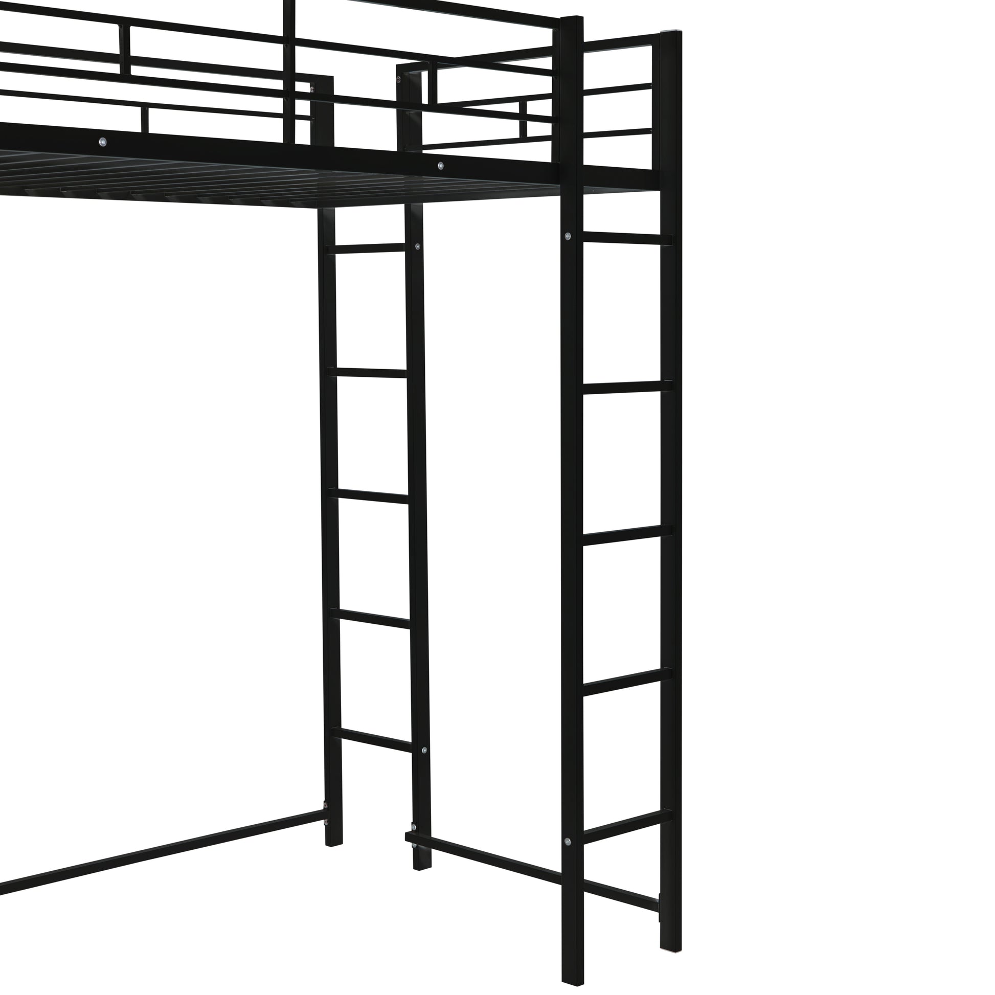 Twin Metal Loft Bed With 2 Shelves And One Desk ,Black Old Sku: Mf281206Aab Black Metal