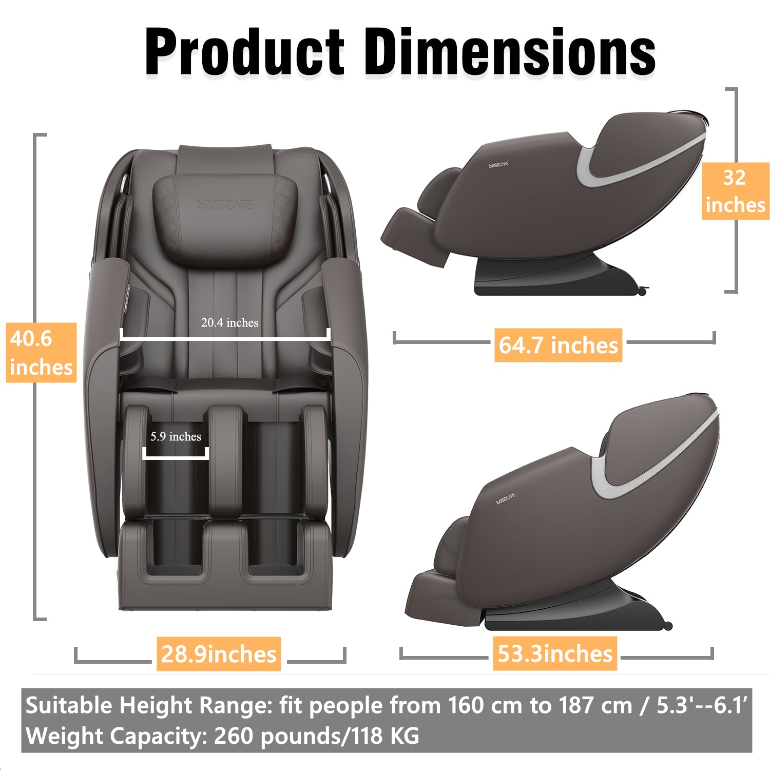 Bosscare Massage Chair Recliner With Zero Gravity, Full Body Airbag Massage Chair With Bluetooth Speaker, Foot Roller Brown Brown Leather Leather