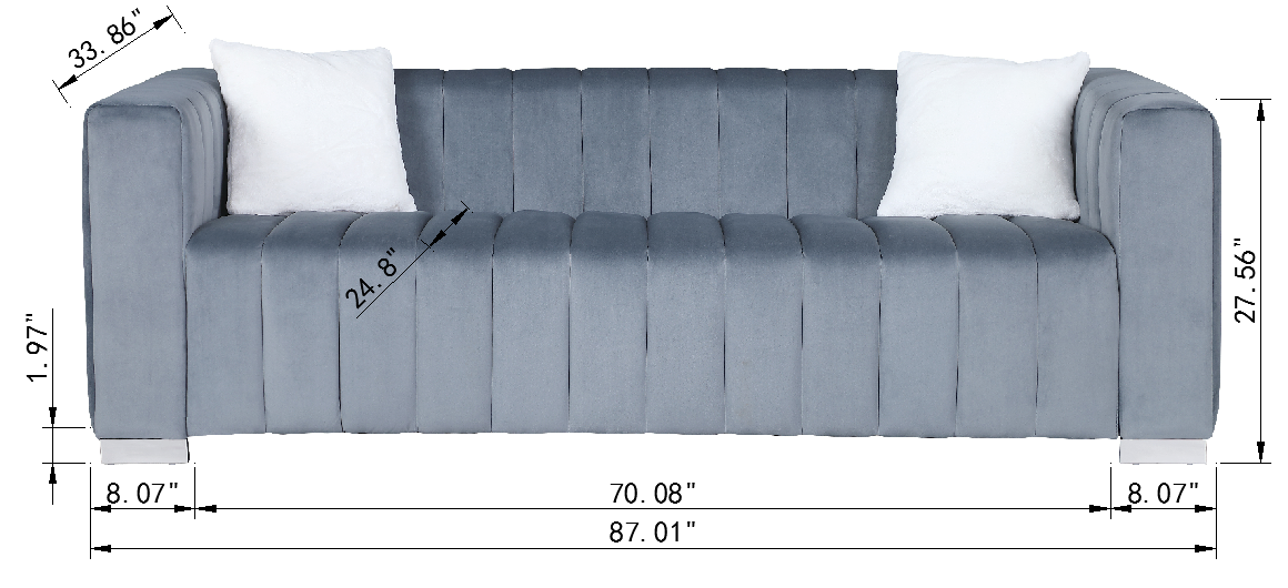 A Modern Channel Sofa Take On A Traditional Chesterfield,Grey Color,3 Seater Grey Velvet