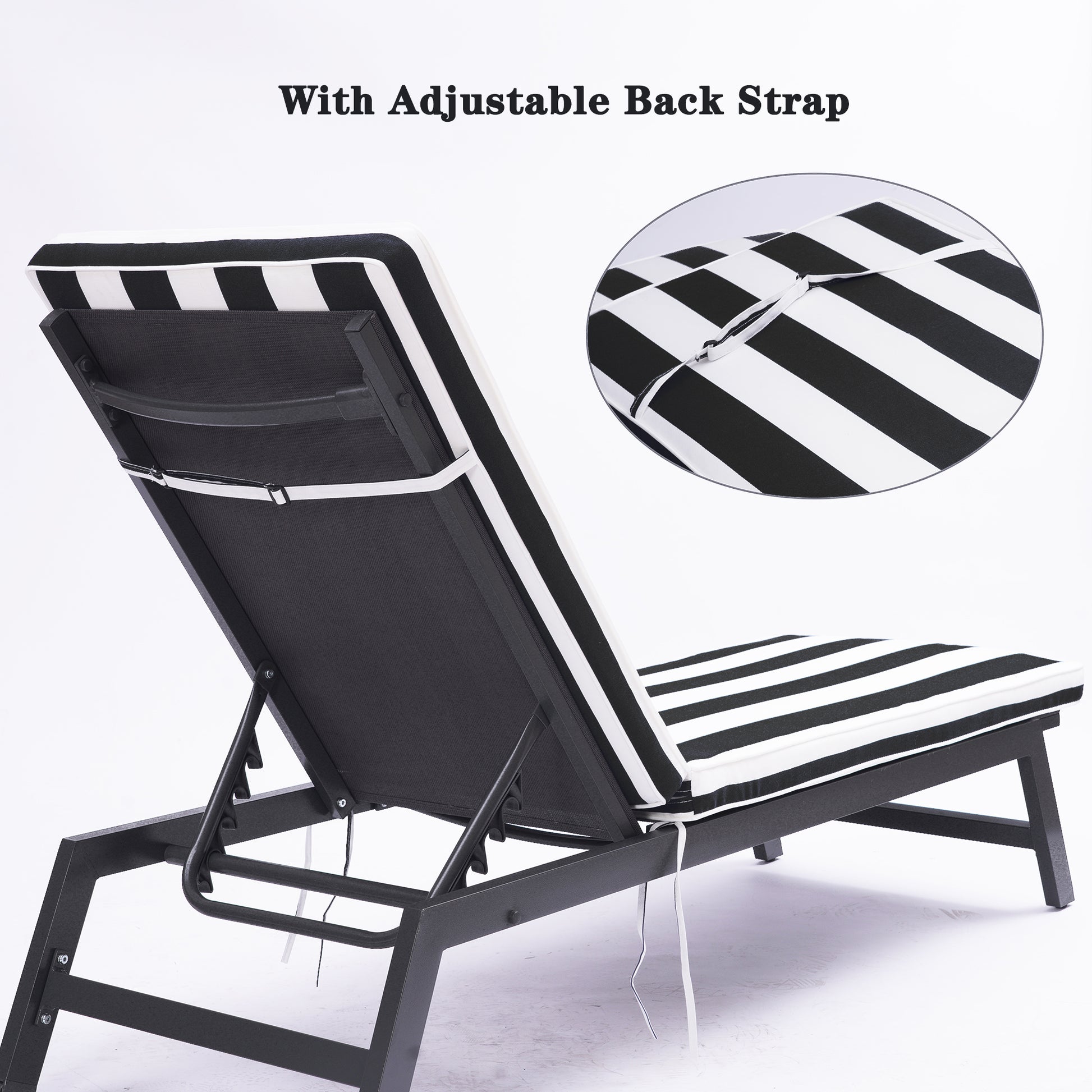 2Pcs Set Outdoor Lounge Chair Cushion Replacement Patio Funiture Seat Cushion Chaise Lounge Cushion Black White Polyester