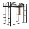 Twin Metal Loft Bed With 2 Shelves And One Desk ,Black Old Sku: Mf281206Aab Black Metal