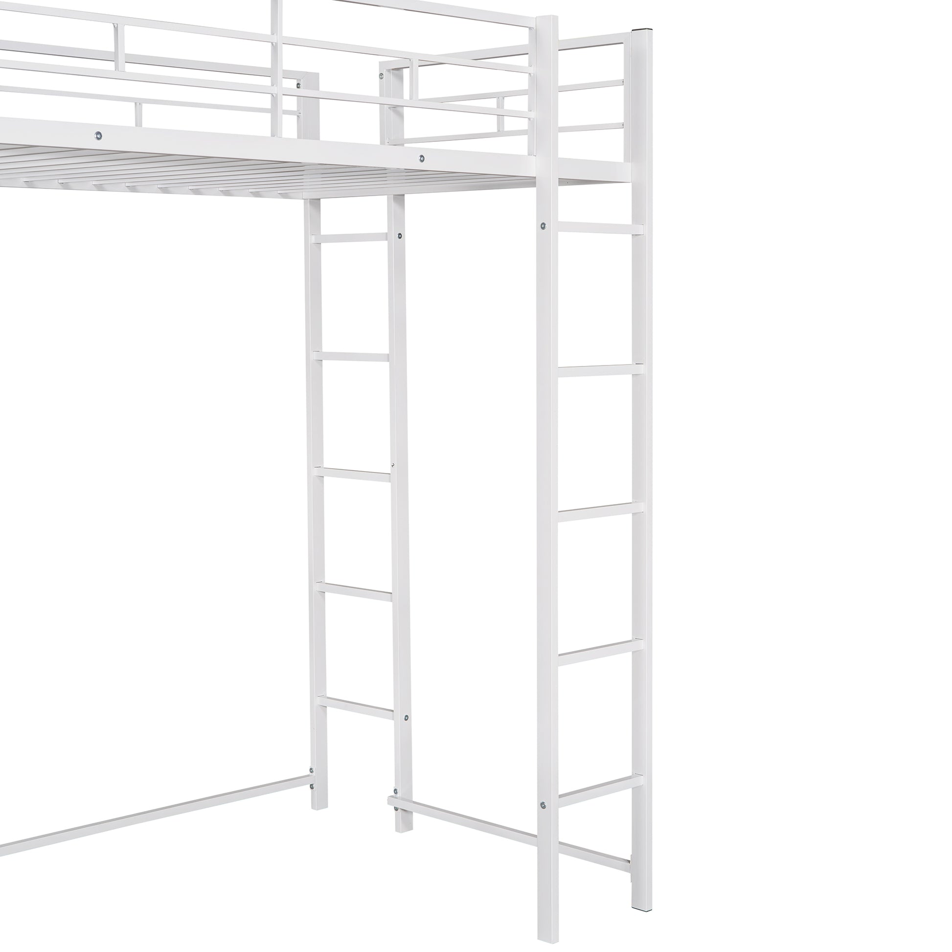 Twin Metal Loft Bed With 2 Shelves And One Desk ,White Old Sku: Mf281206Aak White Metal