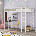 Twin Metal Loft Bed With 2 Shelves And One Desk ,White Old Sku: Mf281206Aak White Metal