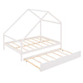 Full Size Wooden House Bed With Twin Size Trundle, White White Solid Wood