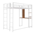 Twin Metal Loft Bed With 2 Shelves And One Desk ,White Old Sku: Mf281206Aak White Metal