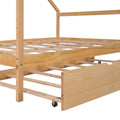 Full Size Wooden House Bed With Twin Size Trundle, Natural Natural Solid Wood