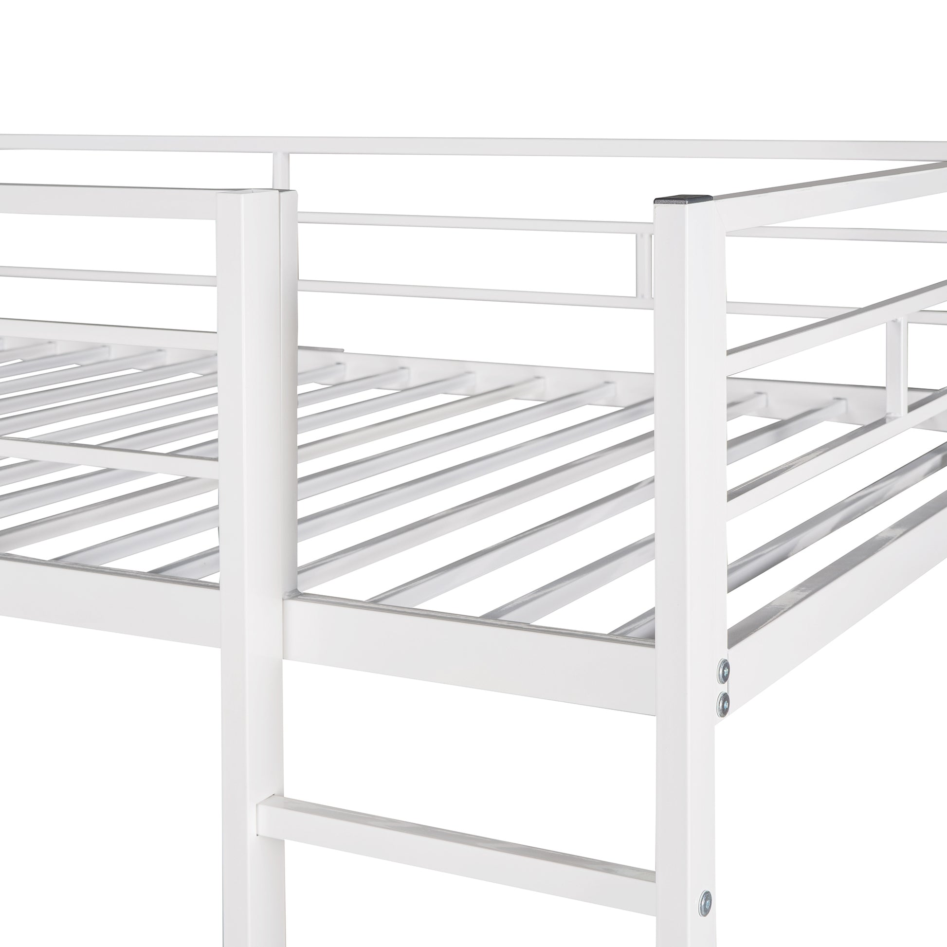 Twin Metal Loft Bed With 2 Shelves And One Desk ,White Old Sku: Mf281206Aak White Metal