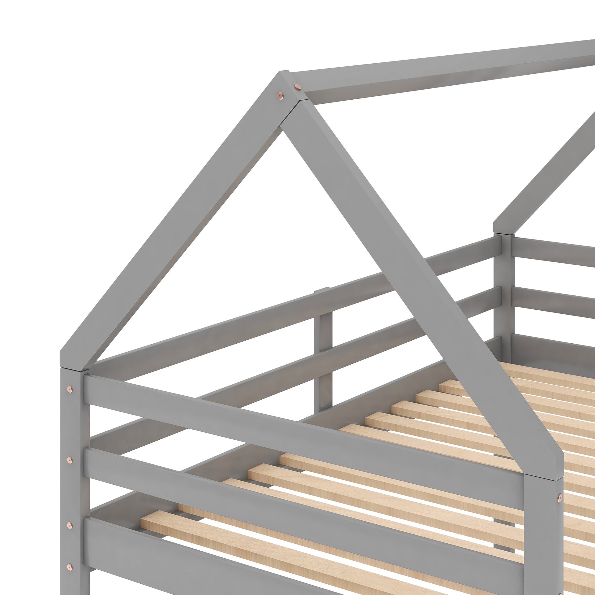 Twin Over Twin Low Bunk Bed, House Bed With Laddergray Old Sku:Wf197808Aae Gray Pine