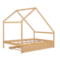 Full Size Wooden House Bed With Twin Size Trundle, Natural Natural Solid Wood